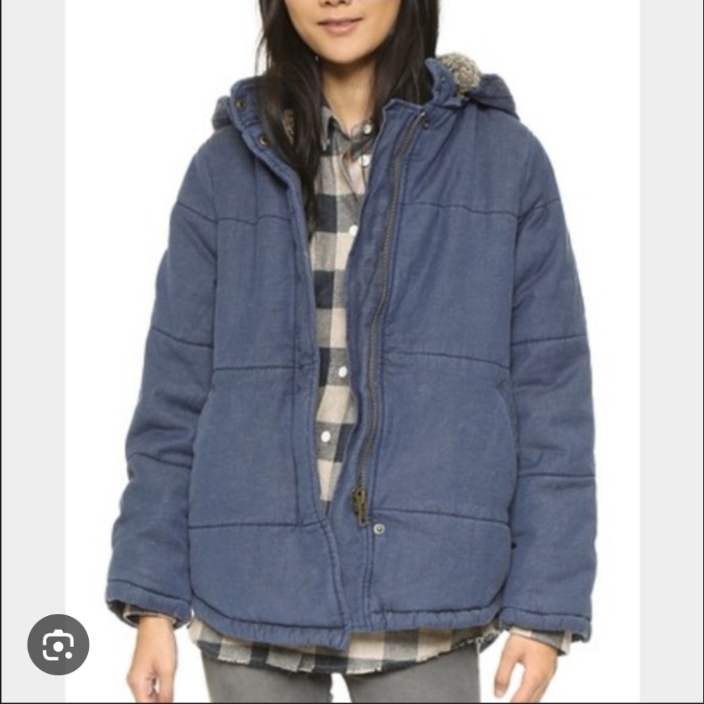 Free People Very Warm Blue Hooded Jacket Size Small